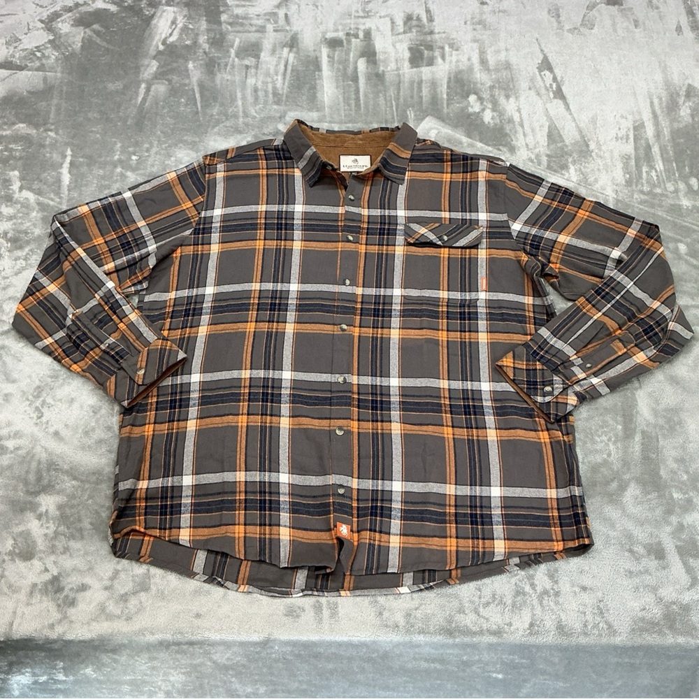 Legendary Whitetails Flannel Shirt Mens 3XT Brown Orange Plaid Buck Camp Outdoor